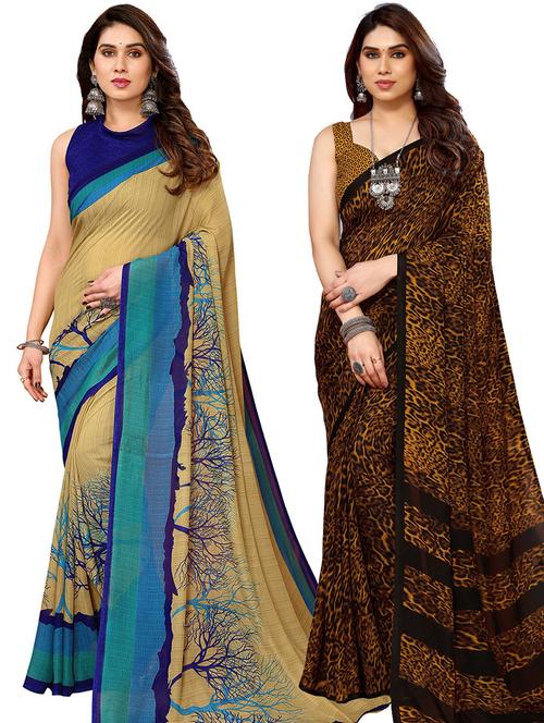 women pack of 2 casual wear combo sarees with blouse - 21446393 - Very Small Image - 1