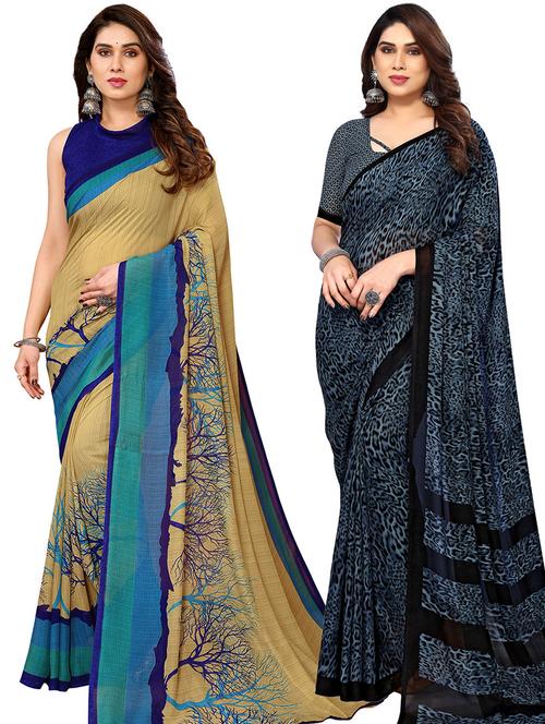 pack of 2 printed casual wear sarees with blouse - 21446394 - Very Small Image - 1