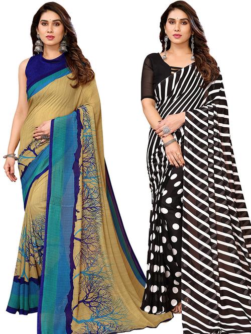 pack of 2 printed casual wear sarees with blouse - 21446396 - Very Small Image - 1