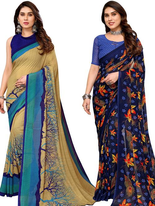 pack of 2 casual wear combo sarees with blouse - 21446399 - Very Small Image - 1