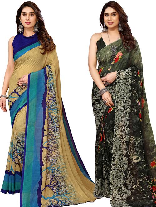 women pack of 2 casual wear combo sarees with blouse - 21446400 - Very Small Image - 1
