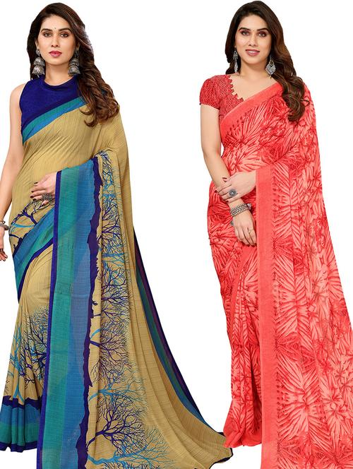 pack of 2 printed casual wear sarees with blouse - 21446404 - Very Small Image - 1