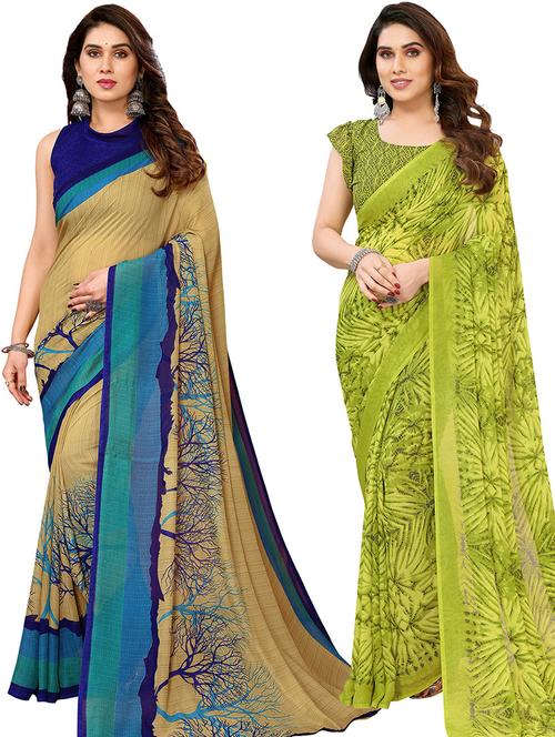 pack of 2 printed casual wear sarees with blouse - 21446405 - Very Small Image - 1
