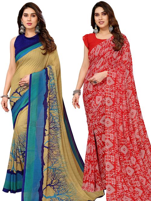 pack of 2 casual wear sarees with blouse - 21446407 - Very Small Image - 1