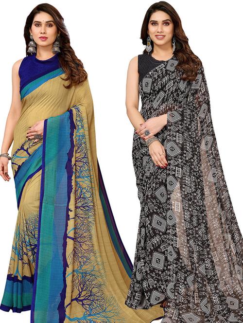 pack of 2 casual wear combo sarees with blouse - 21446409 - Very Small Image - 1