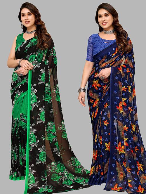 women pack of 2 casual wear combo saree with blouse - 21446436 - Very Small Image - 1