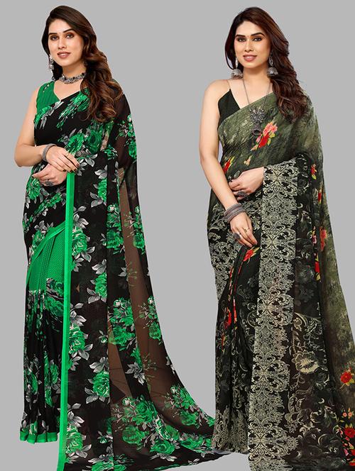pack of 2 printed casual wear sarees with blouse - 21446437 - Very Small Image - 1