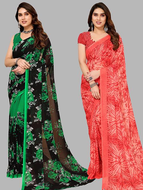 women pack of 2 casual wear combo sarees with blouse - 21446441 - Very Small Image - 1