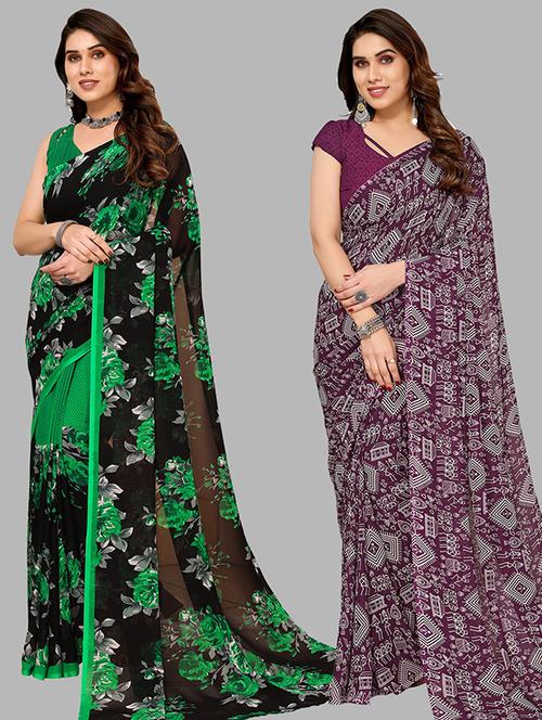 pack of 2 casual wear sarees with blouse - 21446446 - Very Small Image - 1