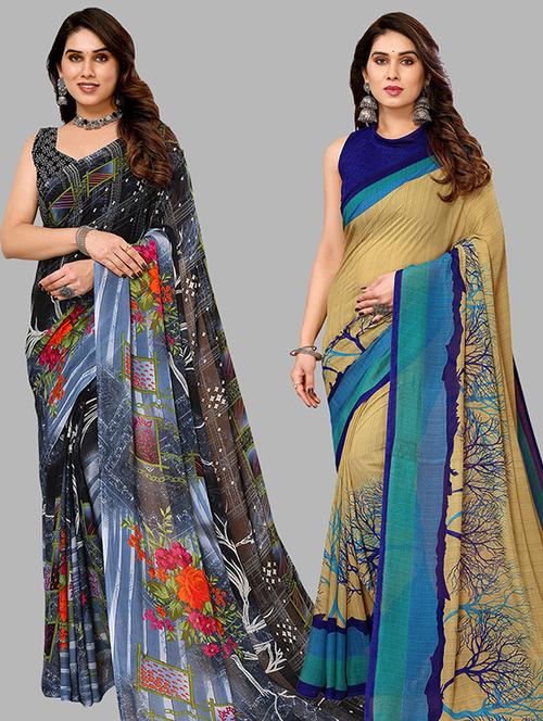 pack of 2 casual wear combo sarees with blouse - 21446450 - Very Small Image - 1
