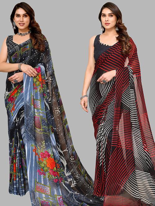 pack of 2 casual wear sarees with blouse - 21446453 - Very Small Image - 1