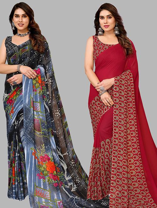 women pack of 2 casual wear combo sarees with blouse - 21446454 - Very Small Image - 1