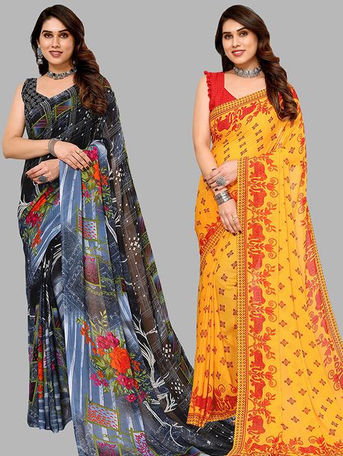 women pack of 2 casual wear combo saree with blouse - 21446455 - Very Small Image - 1