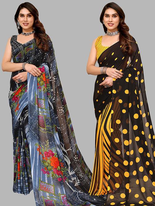 pack of 2 casual wear sarees with blouse - 21446456 - Very Small Image - 1