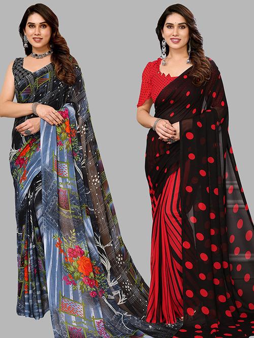 pack of 2 casual wear sarees with blouse - 21446457 - Very Small Image - 1
