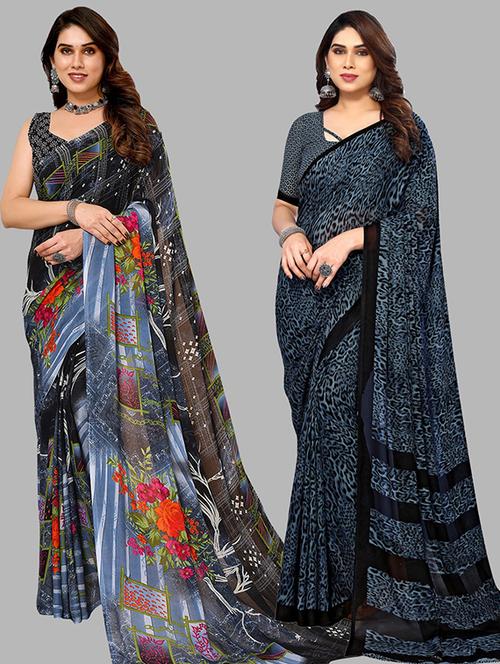 pack of 2 printed casual wear sarees with blouse - 21446459 - Very Small Image - 1