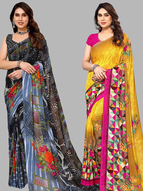 pack of 2 casual wear sarees with blouse - 21446460 - Very Small Image - 1
