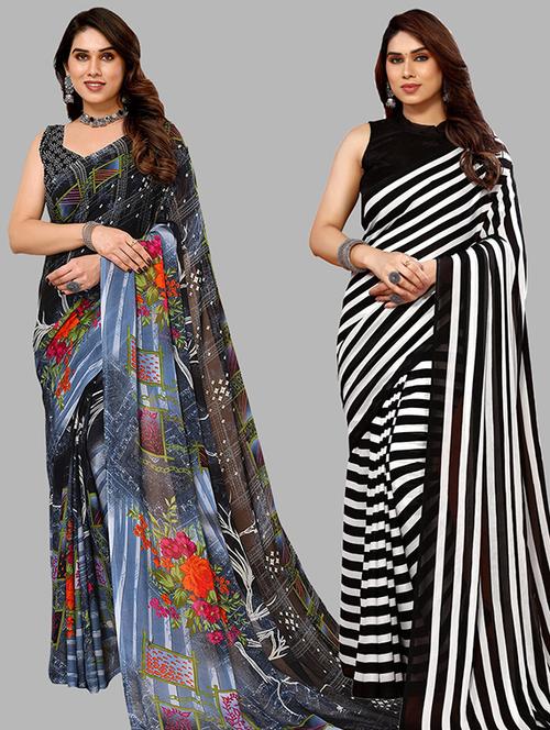 women pack of 2 casual wear combo sarees with blouse - 21446461 - Very Small Image - 1