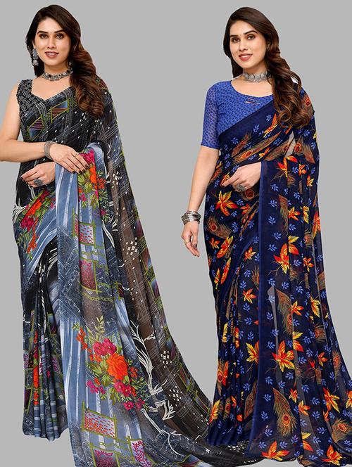 women pack of 2 casual wear combo saree with blouse - 21446462 - Very Small Image - 1