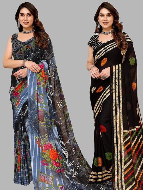 women pack of 2 casual wear combo saree with blouse - 21446464 - Very Small Image - 1