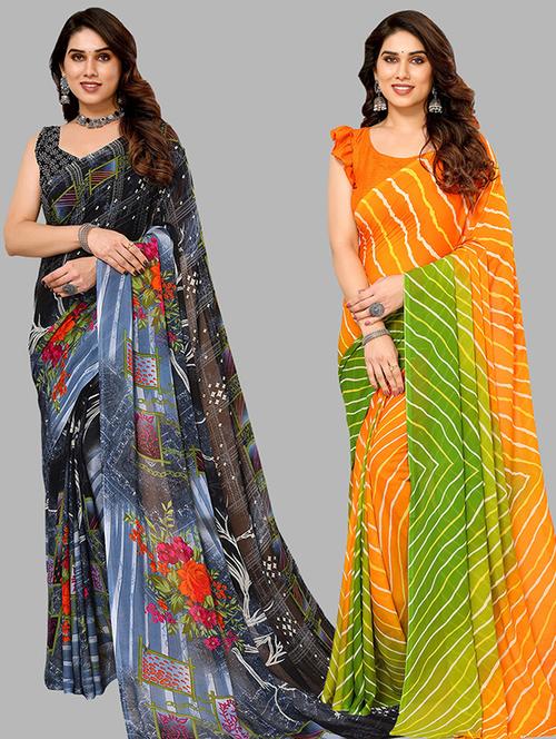 women pack of 2 casual wear combo sarees with blouse - 21446465 - Very Small Image - 1