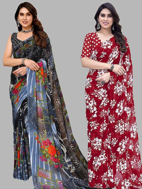 pack of 2 printed casual wear sarees with blouse - 21446466 - Very Small Image - 1