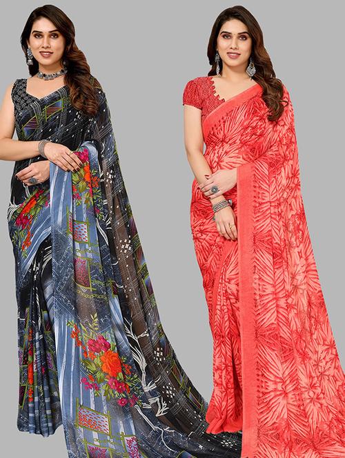 women pack of 2 casual wear combo saree with blouse - 21446470 - Very Small Image - 1