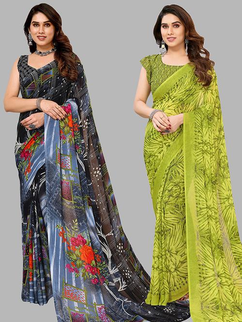 women pack of 2 casual wear combo sarees with blouse - 21446471 - Very Small Image - 1