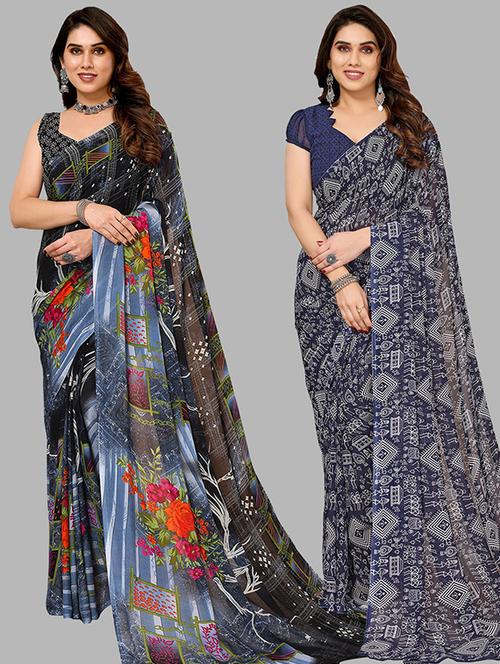 women pack of 2 casual wear combo sarees with blouse - 21446473 - Very Small Image - 1