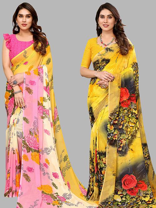women pack of 2 casual wear combo sarees with blouse - 21446476 - Very Small Image - 1