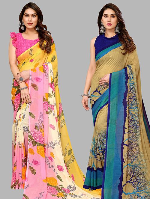 women pack of 2 casual wear combo sarees with blouse - 21446477 - Very Small Image - 1