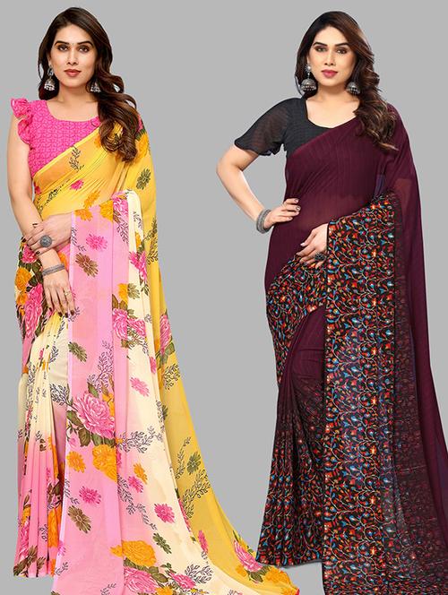 women pack of 2 casual wear combo sarees with blouse - 21446481 - Very Small Image - 1