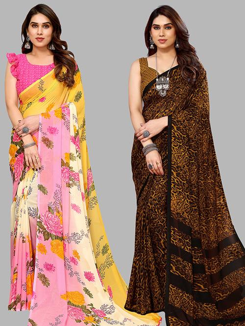pack of 2 printed casual wear sarees with blouse - 21446482 - Very Small Image - 1