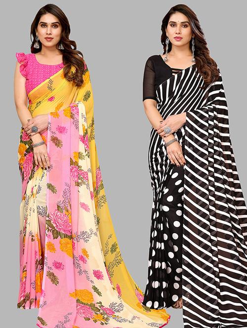 pack of 2 casual wear sarees with blouse - 21446484 - Very Small Image - 1