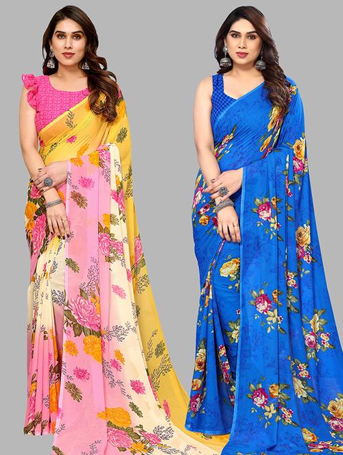 women pack of 2 casual wear combo sarees with blouse - 21446485 - Very Small Image - 1