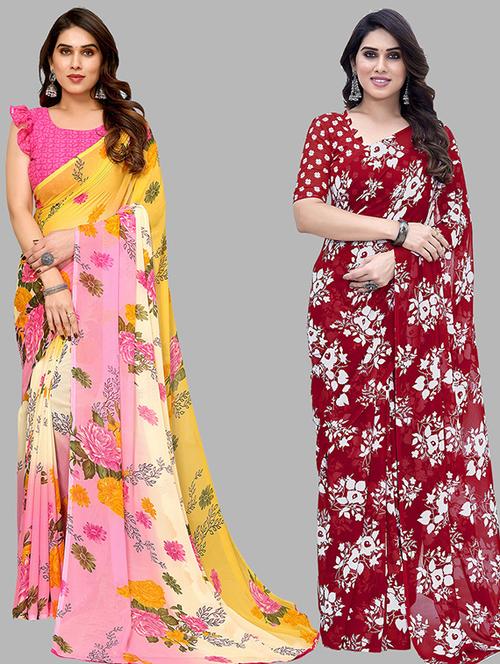 women pack of 2 casual wear combo saree with blouse - 21446486 - Very Small Image - 1