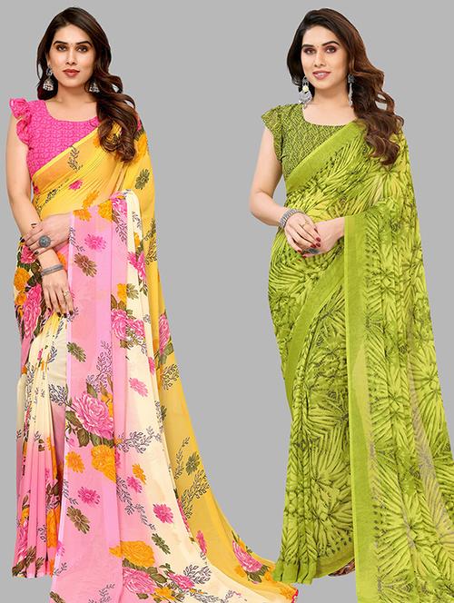 pack of 2 casual wear sarees with blouse - 21446487 - Very Small Image - 1