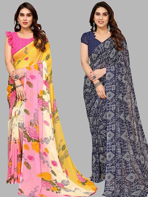 women pack of 2 casual wear combo sarees with blouse - 21446488 - Very Small Image - 1