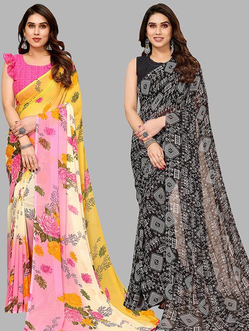 women pack of 2 casual wear combo sarees with blouse - 21446490 - Very Small Image - 1
