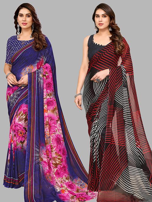 pack of 2 printed casual wear sarees with blouse - 21446491 - Very Small Image - 1