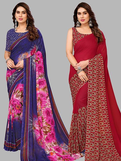 pack of 2 printed casual wear sarees with blouse - 21446492 - Very Small Image - 1