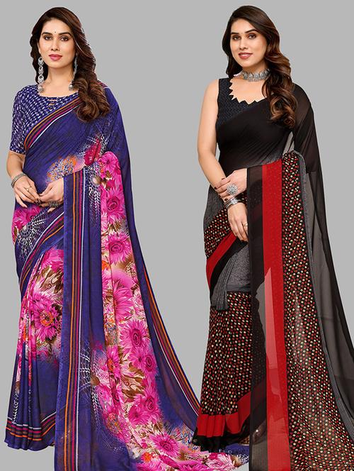 women pack of 2 casual wear combo sarees with blouse - 21446494 - Very Small Image - 1