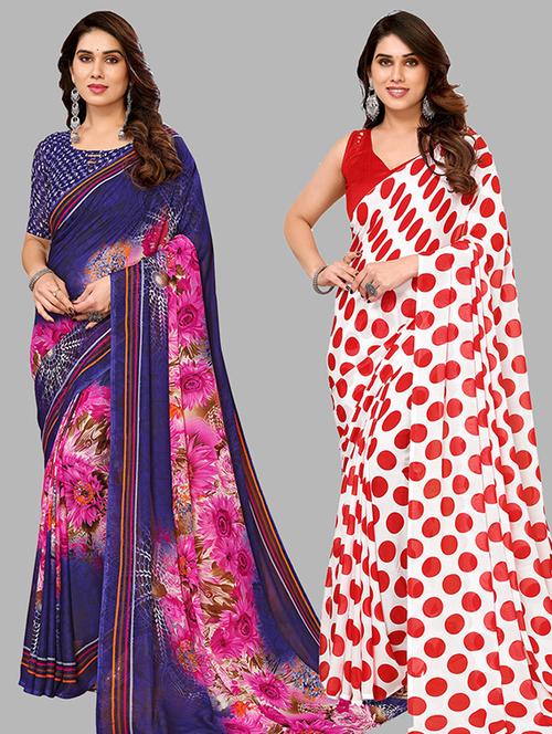 women pack of 2 casual wear combo sarees with blouse - 21446496 - Very Small Image - 1