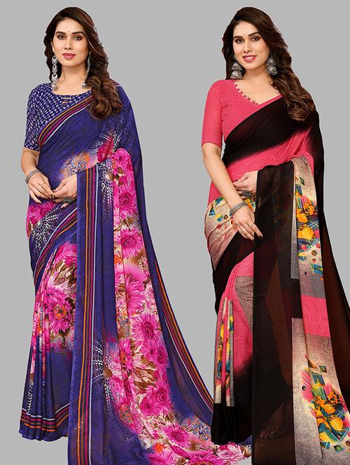 women pack of 2 casual wear combo saree with blouse - 21446498 - Very Small Image - 1