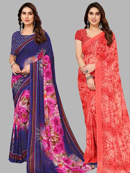 pack of 2 casual wear sarees with blouse - 21446506 - Very Small Image - 1