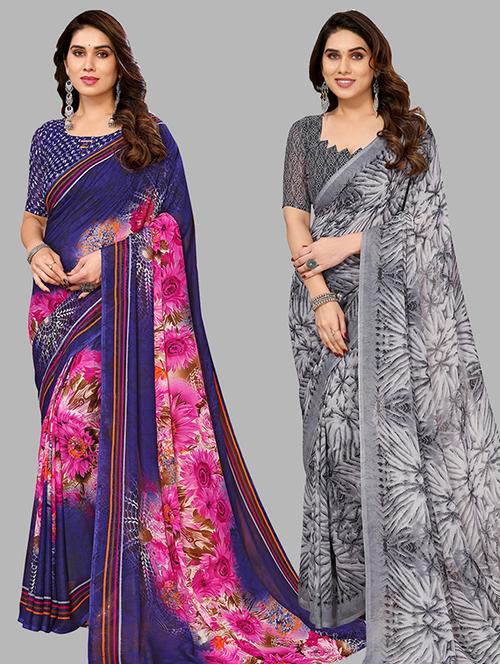 pack of 2 casual wear sarees with blouse - 21446508 - Very Small Image - 1