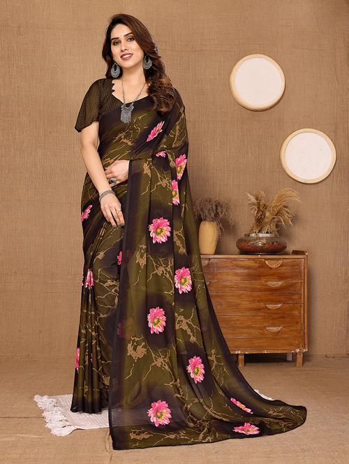 brown georgette ready to wear saree with blouse - 21446514 - Very Small Image - 1
