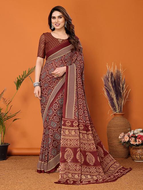 women casual wear georgette saree with blouse - 21446522 - Very Small Image - 1