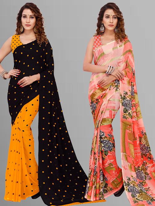 pack of 2 printed casual wear sarees with blouse - 21446572 - Very Small Image - 1