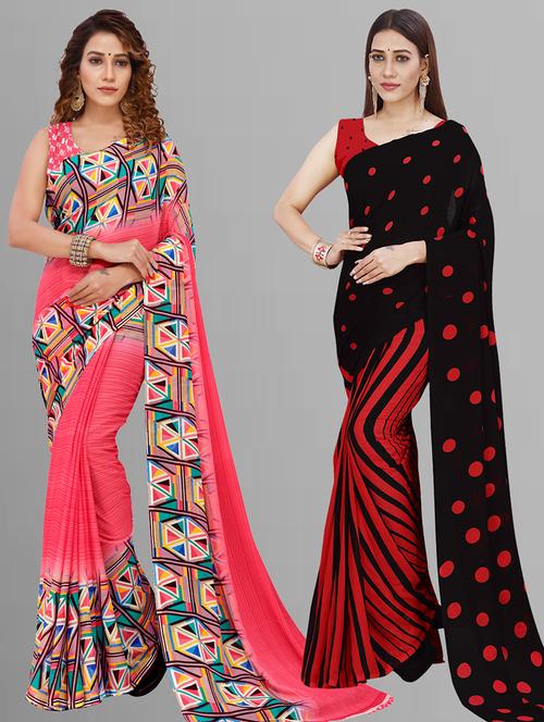women pack of 2 casual wear combo sarees with blouse - 21446589 - Very Small Image - 1